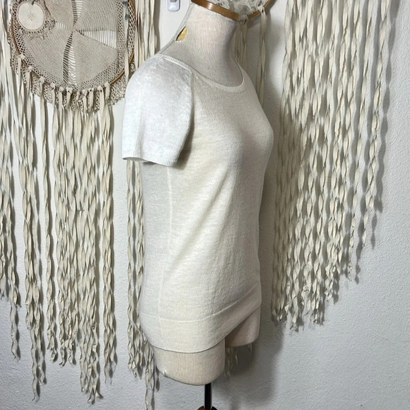 Loro Piana Cream and Ivory Cashmere/Silk Cap Sleeve Sweater Tee Size 40 - Picture 2 of 6